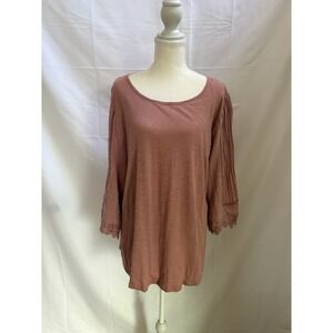 J Jill Top Womens Large Pink Scoop Neck Crochet Flare Sleeve Boho Cottagecore